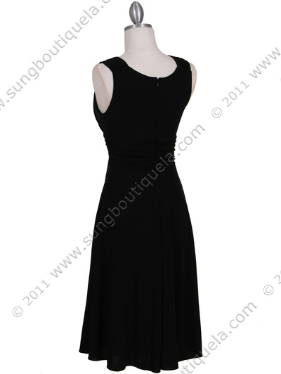 6345 Black Cocktail Dress with Rhinestone Pin - Black, Back View Medium