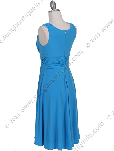 6345 Turquoise Cocktail Dress with Rhinestone Pin - Turquoise, Back View Medium