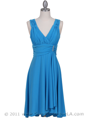 6345 Turquoise Cocktail Dress with Rhinestone Pin, Turquoise
