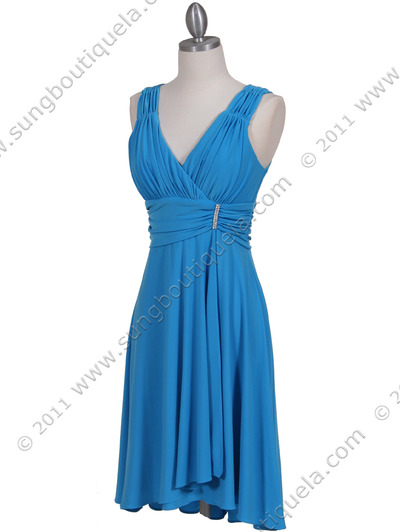6345 Turquoise Cocktail Dress with Rhinestone Pin - Turquoise, Alt View Medium