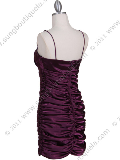 6350 Plum Pleated Cocktail Dress - Plum, Back View Medium