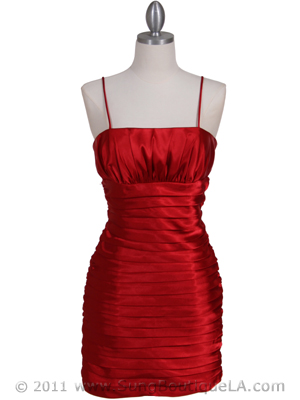 6350 Red Pleated Cocktail Dress, Red