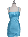 6350 Turquoise Pleated Cocktail Dress - Turquoise, Front View Thumbnail
