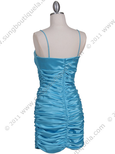 6350 Turquoise Pleated Cocktail Dress - Turquoise, Back View Medium