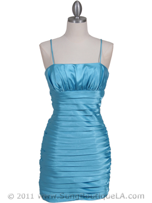 6350 Turquoise Pleated Cocktail Dress, Turquoise