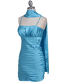 6350 Turquoise Pleated Cocktail Dress - Turquoise, Alt View Thumbnail