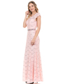 70-5131 Cap Sleeves Long Evening Dress - Blush, Back View Thumbnail