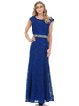 70-5131 Cap Sleeves Long Evening Dress - Royal Blue, Front View Thumbnail
