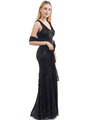 70-5150 Sleeveless V-Neck Sequin Evening Dress - Black, Back View Thumbnail