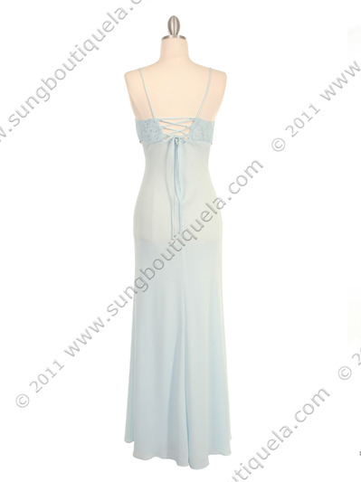 7013 Baby Blue Empire Waist Evening Dress - Baby Blue, Back View Medium