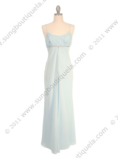 7013 Baby Blue Empire Waist Evening Dress - Baby Blue, Front View Medium