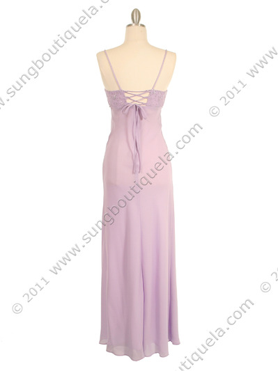 7013 Lilac Empire Waist Evening Dress - Lilac, Back View Medium