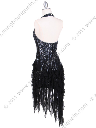 7015 Black Silk Cocktail Dress - Black, Back View Medium