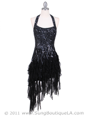 7015 Black Silk Cocktail Dress, Black