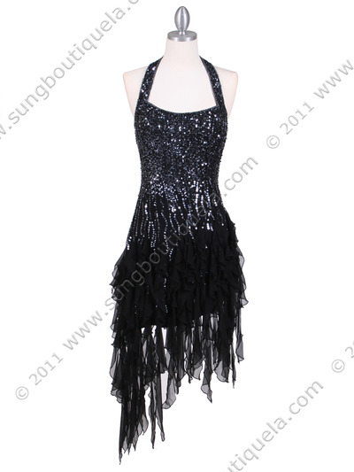 7015 Black Silk Cocktail Dress - Black, Front View Medium