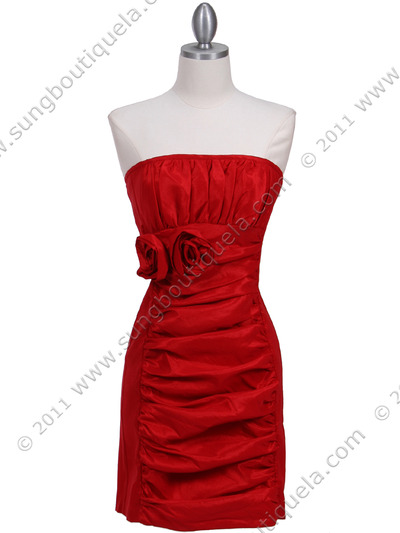 7016 Red Taffeta Homecoming Dress - Red, Front View Medium