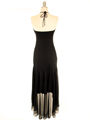 7020 Black Halter Cocktail Dress with Rhinestone Brooch - Black, Back View Thumbnail