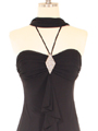 7020 Black Halter Cocktail Dress with Rhinestone Brooch - Black, Alt View Thumbnail