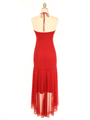 7020 Red Halter Cocktail Dress with Rhinestone Brooch - Red, Back View Thumbnail