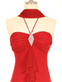 7020 Red Halter Cocktail Dress with Rhinestone Brooch - Red, Alt View Thumbnail
