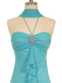 7020 Turquoise Halter Cocktail Dress with Rhinestone Brooch - Turquoise, Alt View Thumbnail