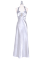 7023 Silver Satin Halter Evening Dress - Silver, Front View Thumbnail