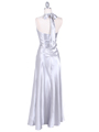 7023 Silver Satin Halter Evening Dress - Silver, Back View Thumbnail