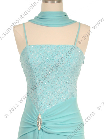 7033 Aqua Glitter Evening Dress - Aqua, Alt View Medium