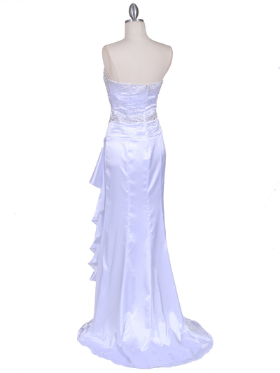 7053 White Strapless Beaded Evening Gown - White, Back View Medium