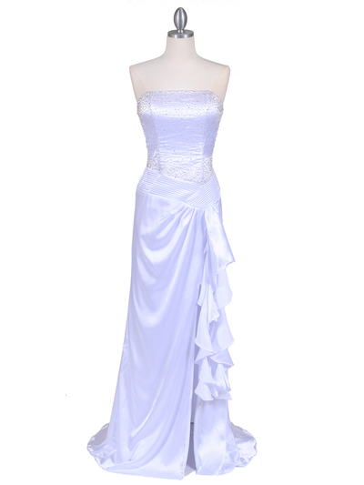 7053 White Strapless Beaded Evening Gown - White, Front View Medium