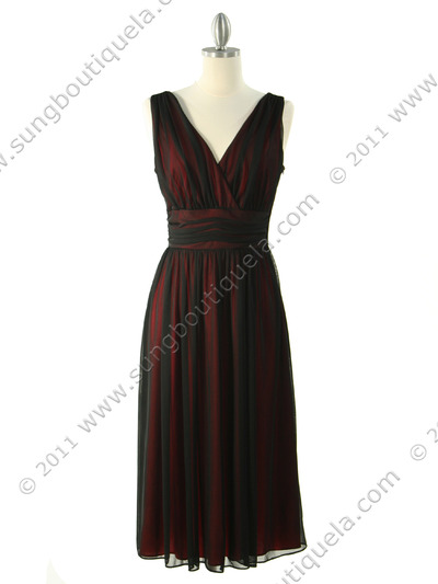 7060 Black/Red Mesh 3/4 Classis Dress - Black Red, Front View Medium