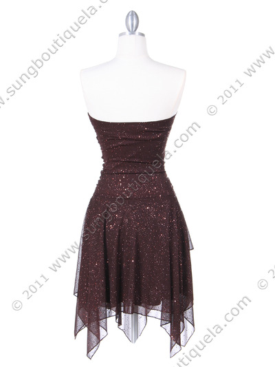 7061 Brown Glitter Party Dress - Brown, Back View Medium