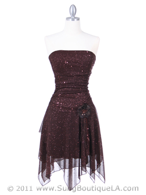7061 Brown Glitter Party Dress, Brown