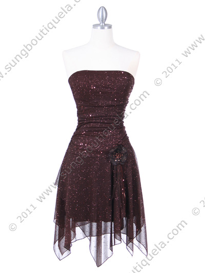 7061 Brown Glitter Party Dress - Brown, Front View Medium