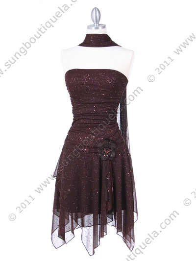 7061 Brown Glitter Party Dress - Brown, Alt View Medium