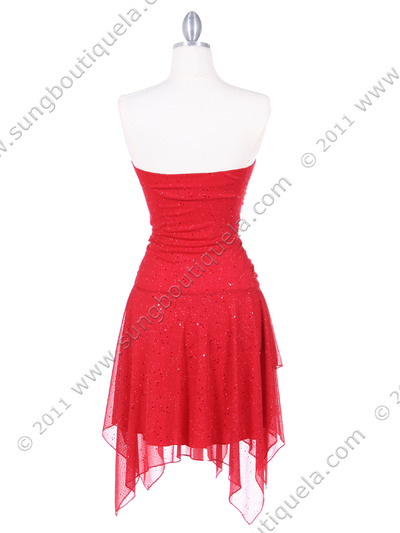 7061 Red Glitter Party Dress - Red, Back View Medium
