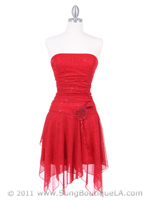 7061 Red Glitter Party Dress, Red
