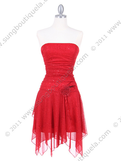 7061 Red Glitter Party Dress - Red, Front View Medium