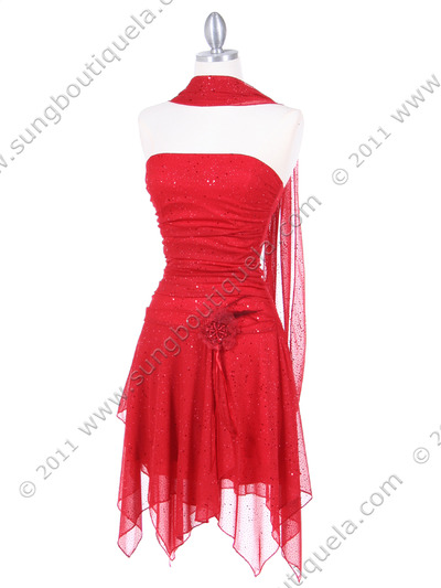 7061 Red Glitter Party Dress - Red, Alt View Medium