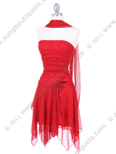 7061 Red Glitter Party Dress - Red, Alt View Medium
