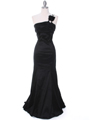 7063 Black One Shoulder Taffeta Evening Dress with Bow - Black, Front View Thumbnail