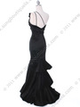 7063 Black One Shoulder Taffeta Evening Dress with Bow - Black, Back View Thumbnail