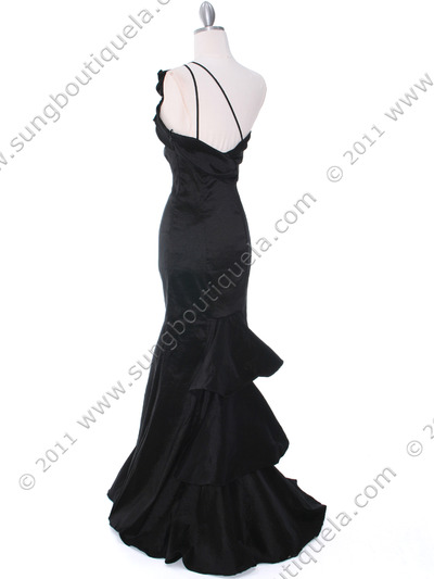 7063 Black One Shoulder Taffeta Evening Dress with Bow - Black, Back View Medium