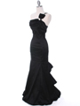 7063 Black One Shoulder Taffeta Evening Dress with Bow - Black, Alt View Thumbnail