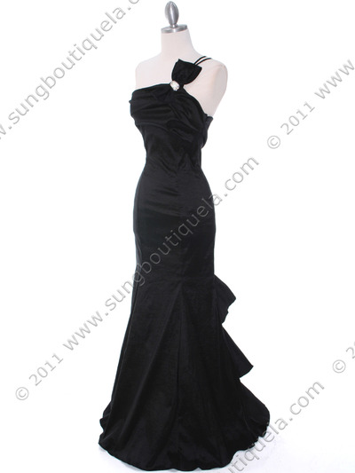 7063 Black One Shoulder Taffeta Evening Dress with Bow - Black, Alt View Medium