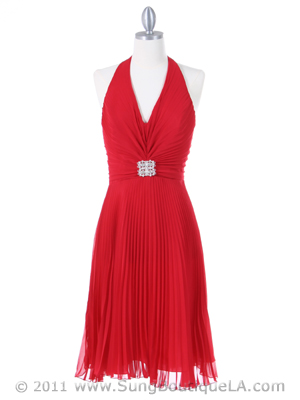 7067 Red Halter Cocktail Dress, Red