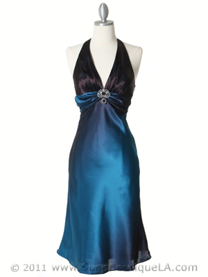 7068 Blue 2-tone Halter Cocktail Dress, Blue