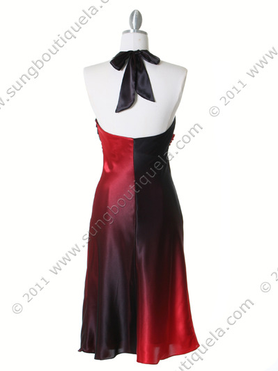 7068 Red 2-tone Halter Cocktail Dress - Red, Back View Medium