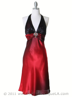 7068 Red 2-tone Halter Cocktail Dress, Red