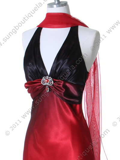 7068 Red 2-tone Halter Cocktail Dress - Red, Alt View Medium